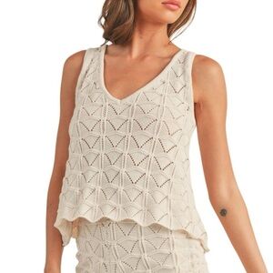 Miou Muse Crochet Knit Scalloped Hem Relaxed Fit Boho Style Cropped Tank Top